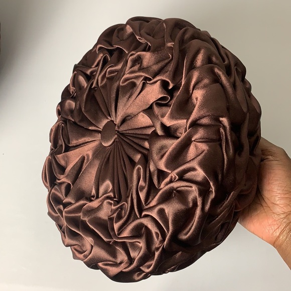 Handmade mini cushion Chocolate brown satiny material-Smocking style (NWT) - Picture 4 of 4